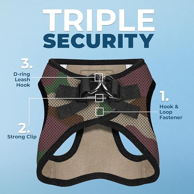 Best Pet Supplies - All Weather Mesh/Plush, Reflective, No Pull Harness for Small, Medium Dogs, Cats - Secure with Hook & Loop Fastener, Buckle, Double D-Rings - Army/Black Trim, S