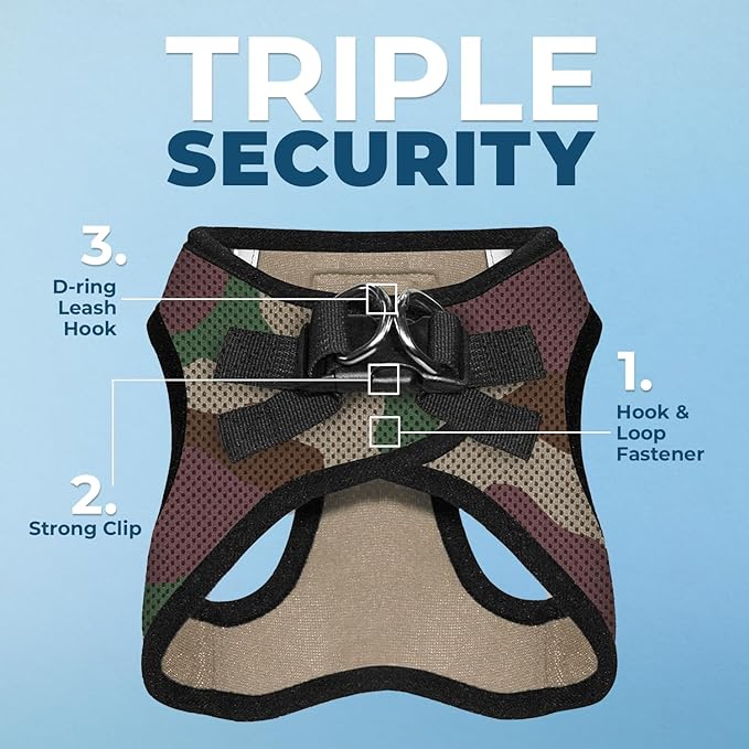 Best Pet Supplies - All Weather Mesh / Plush, Reflective, No Pull Harness for Small, Medium Dogs, Cats - Secure with Hook & Loop Fastener, Buckle, Double D-Rings - Army/Black Trim, XS