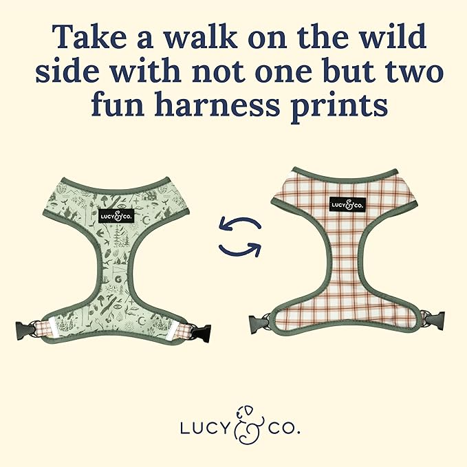 Lucy & Co. Cute Reversible Dog Harness Walking Halter - Best Designer Pet Harnesses for XS - XL Dogs - Padded Adjustable Vest for Easy Walking-XLarge-Green Outdoor Plaid