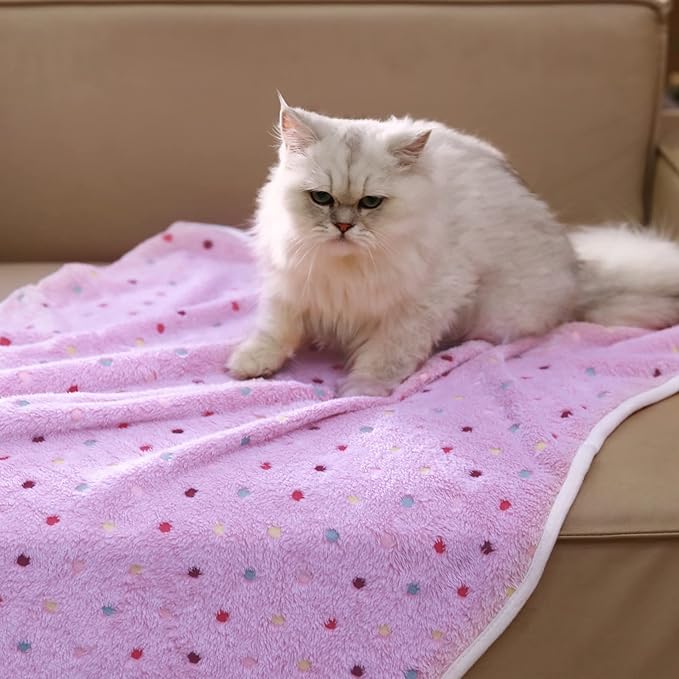 1 Pack 3 Blankets Super Soft Cute Dot Pattern Pet Blanket Flannel Throw for Dog Puppy Cat Blue/Purple/Grey Medium