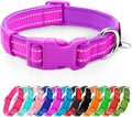 azuza Reflective Dog Collar,Soft Neoprene Padded Pet Collar with ID Tag Ring,Adjustable for Small Dogs,Purple,S