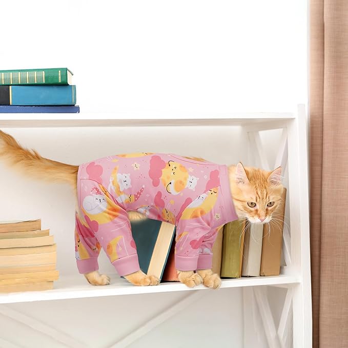 PUMYPOREITY Cat Hair Sticky Shirt – Breathable & Lightweight, Reduces Shedding Fur Pajamas, Prevents Licking Wounds After Surgery, Cat Sweaters - Soft & Machine Washable, Pink, L