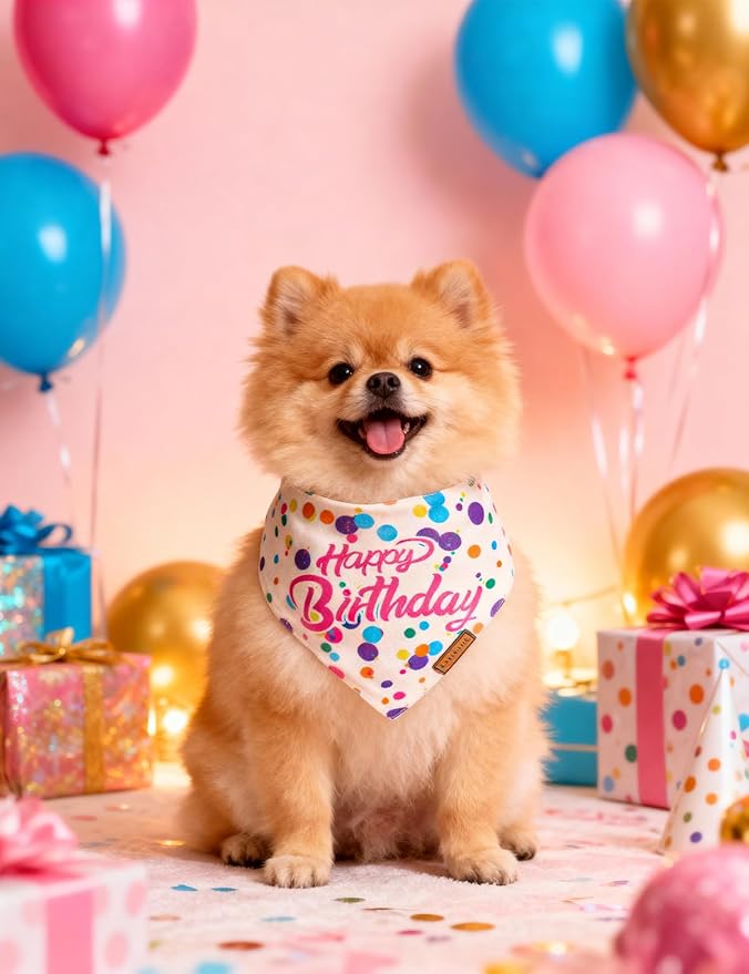 Luxury Double-Layer Dog Birthday Bandana – Handmade, Silk-Soft Polyester for All Dog Sizes | Birthday & Party Outfit | Gift-Ready Pet Accessory(Happy Birthday, Large)