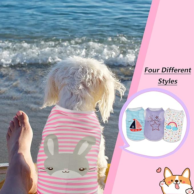 4Pcs Dog & Cat Shirts - Polka Dot & Stripe Sleeveless T-Shirts, Soft Breathable Pet Vests for Small to XL Dogs & Cats