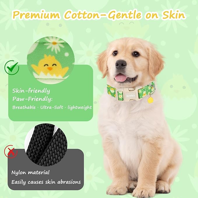 Easter Dog Collar for Medium Dogs, Easter & Spring Theme Mediuml Dog Collar with Cute Chick Hatching Pattern, Adjustable Easter Dog Collars Girl Boy Collar for Dogs -M