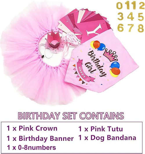 ADOGGYGO Dog Birthday Hat Bandana Girl - Puppy Birthday Party Supplies - Pink Puppy Tutu Hat Scarf Banner Set for Small Dogs (Small)