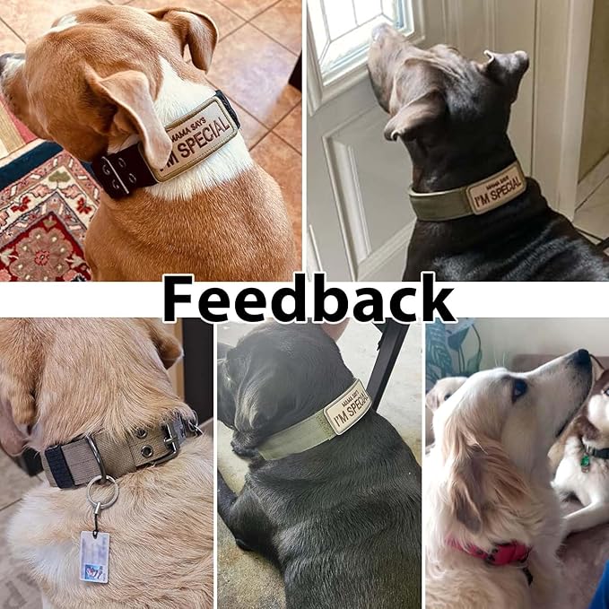 Tactical Dog Collar Military Adjustable Dog Collars Soft Nylon Training Collar with Patch Heavy Duty Metal Buckle Collars for Medium Large Dogs (Brown, L)