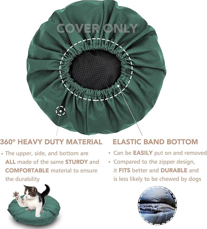 Dog Bed Cover Waterproof Replacement Machine Washable Covers for Dog Bed Heavy Duty Scratch Resistant Mattress Protector Pet Bed Round 20x20 Inch Cover Only Dark Green