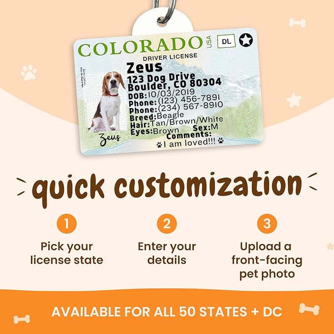PawFurEver Personalized Dog Driver License ID Tag for Dogs & Cats - Custom Pet License Dog ID Tags Personalized Heavy Duty with Name, Photo & Phone Number, 50 States + DC (Indiana, Wallet Card)