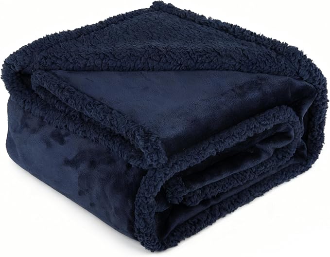 Waterproof Dog Blanket for Large Dogs - Reversible Washable Pet Blanket, Soft Sherpa Fleece Furniture Protector, Cat Throw Bed Couch, Navy, 60"x80"