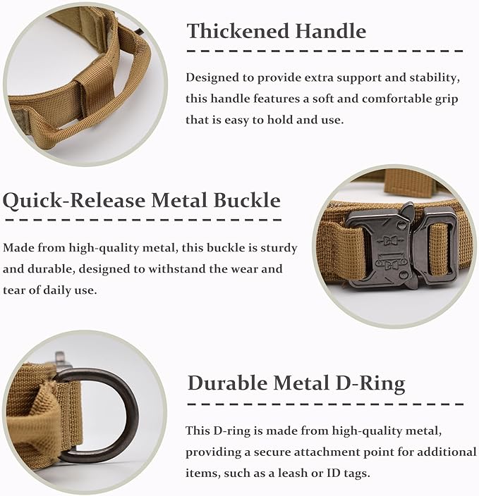 Tactical Dog Collar, Adjustable Military Training Nylon Dog Collar with Control Handle and Heavy Quick-Release Metal Buckle for Small Medium Large Dogs, Camo XL