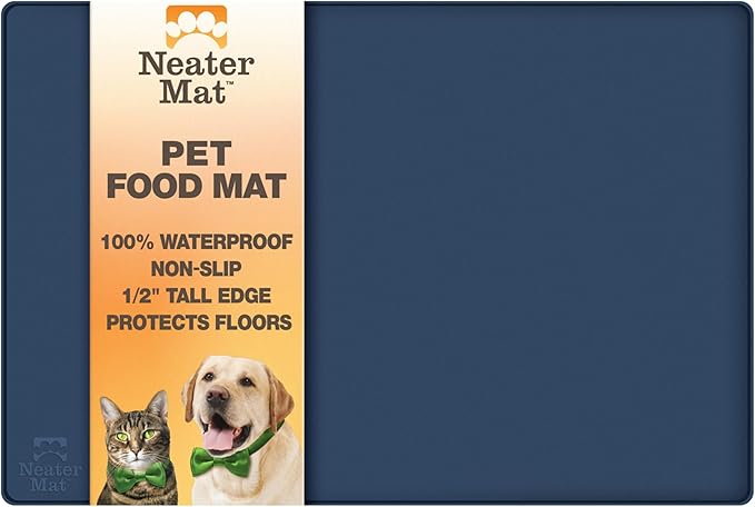 Neater Pet Brands Neater Mat Pet Mats for Food and Water, Cat & Dog Bowl Mat Waterproof Silicone, Feeding Tray, Dog Food Mats for Floors, Placemat w/Raised Edge for Under Bowls, 19” x 12”, Dark Blue
