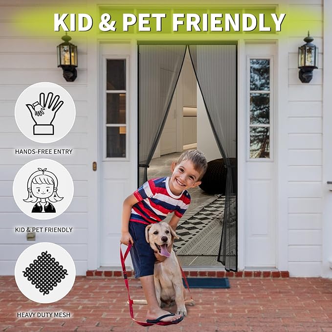 Magnetic Screen Door - Fit for Door Size:40x83 Inch, Screen Itself Size:42" x 84", Hands Free Mesh Partition,Heavy Duty Screen Door Mesh Curtain Keeps Bugs Out, Frame Hook & Loop, Pet and Kid Friendly