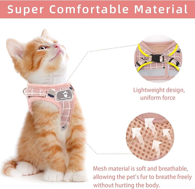 Cat & Dog Harness - All Weather Mesh, Reflective Strap, Step-in Adjustable for Small Cats & Dogs (Pink-Pattern, S)