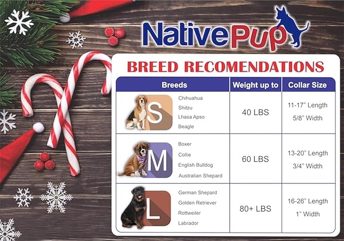 Native Pup Christmas Dog Collar- Winter Holiday Collars for Pets- Xmas Gift for Puppy- Santa, Reindeer, Snowman, Candy Cane, Red Green- Girl Boy- Small, Medium, Large Breeds (Christmas Tree, Large)