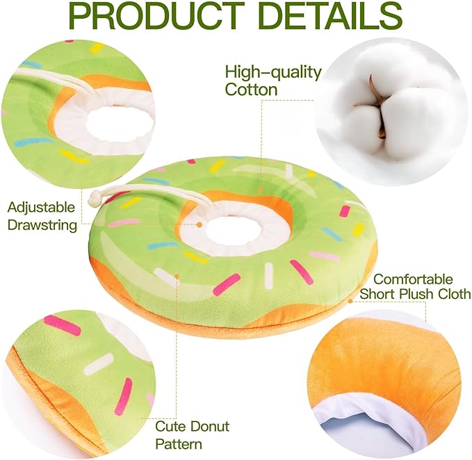 Cat Cone Collar Soft, Cute Cat Donut Collar After Surgery, Adjustable Kitten Recovery Cones to Stop Licking, Lightweight Neck Elizabethan Collars for Cats Kittens (Green, Medium)