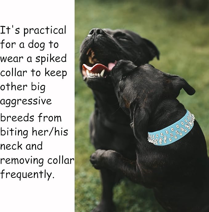 TEEMERRYCA Adjustable Microfiber Leather Spiked Studded Dog Collars with a Squeak Ball Gift for Small Medium Large Pets Like Cats/Pit Bull/Bulldog/Pugs/Husky, Blue, L(15"-18.5")