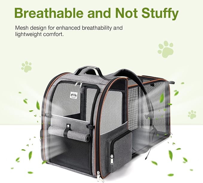 Lekebobor Extra Large Cat Backpack Carrier Expandable Pet Carrier Backpack for Small/Medium Dogs and Medium/Large Cats, Grey