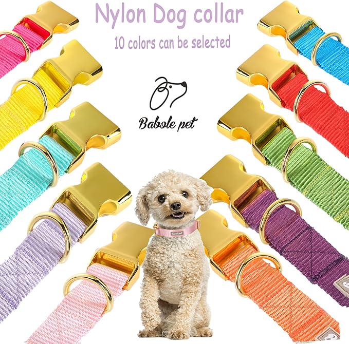 Nylon Dog Collar - Adjustable Pink Soft Webbing Dog Collars for Small Medium Large Dogs Boy Girl Puppy Collar with Safety Metal Buckle M
