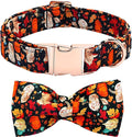 Fall Dog Collar, Leaf Pumpkin Print Adjustable Pet Collar Cute Cotton Soft Collars with Bow Tie Metal Buckle Holiday Puppy Collars Boy&Girl Gift for Medium Dogs