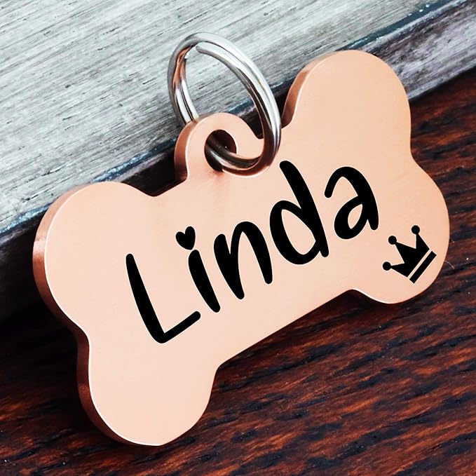 Ultra Joys Custom Personalized Dog ID Tag - Brushed Stainless Steel Bone, Rose Gold, Large