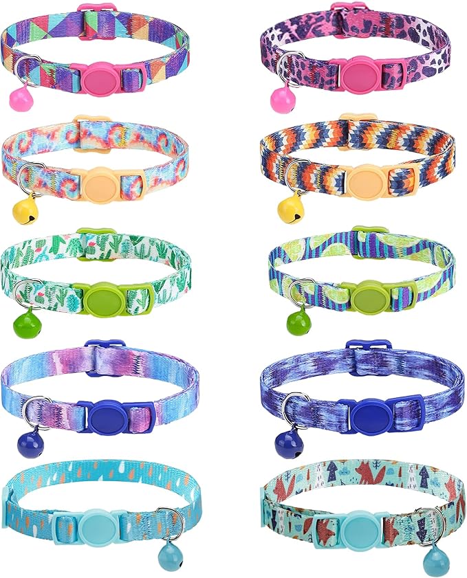 SOLMOONY Cute Cat Collar for Girl Boy,Colorful Breakaway Cat Collars with Bell 2 Pack，Adjustable Printed Nylon with Safety Buckles Kitten Collar (Starry Sky)