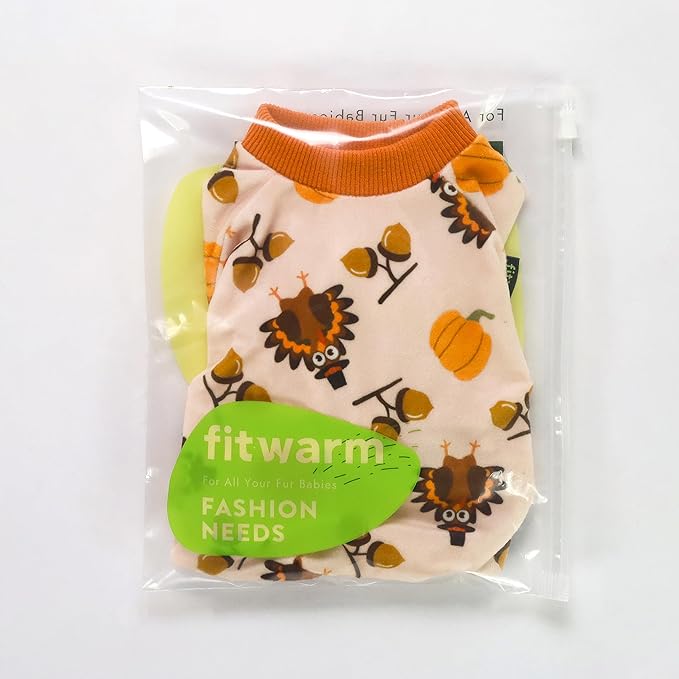 Fitwarm Thanksgiving Turkey Dog Pajamas, Funny Dog Winter Clothes for Small Dogs Girl Boy, Pet Jumpsuit, Cat Onesie with Feet, Lightweight Velvet, Orange, Small