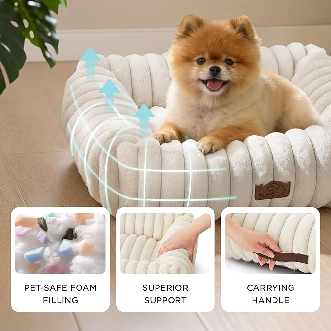 Bedsure ComfyFleece™ Cute Dog Bed Medium Size Dog - Washable Furry Puppy Beds, Rectangle Orthopedic Corduroy Fleece Pet Beds with Removable Zipper Cover, 30x24x8inches, Cream