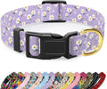 Reflective Dog Collar for Large Dogs, Cute Flower Theme Adjustable Heavy-Duty Nylon Puppy Collar for Boy and Girl Female, Soft Pet Accessories with Quick Release Buckle, Purple White
