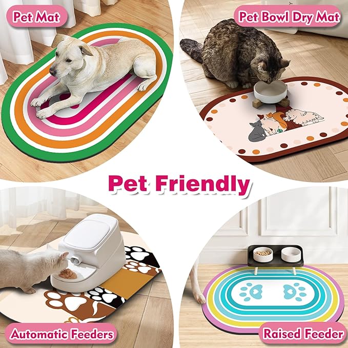 Large Pet Feeding Mat – 28''x17'' Absorbent Dog Mat for Food and Water, Easy Clean Cat Dog Water Bowl Mat, Non-Slip Pet Water Mat Protect Floor, Fit with Automatic Feeders and Double-Bowl