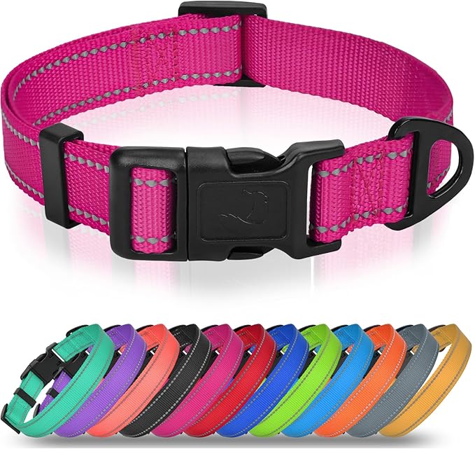 Joytale Large Dog Collar, Reflective and Adjustable Nylon Pet Collar with Quick-Release Buckle for Extra Large Dogs, Hotpink, XL
