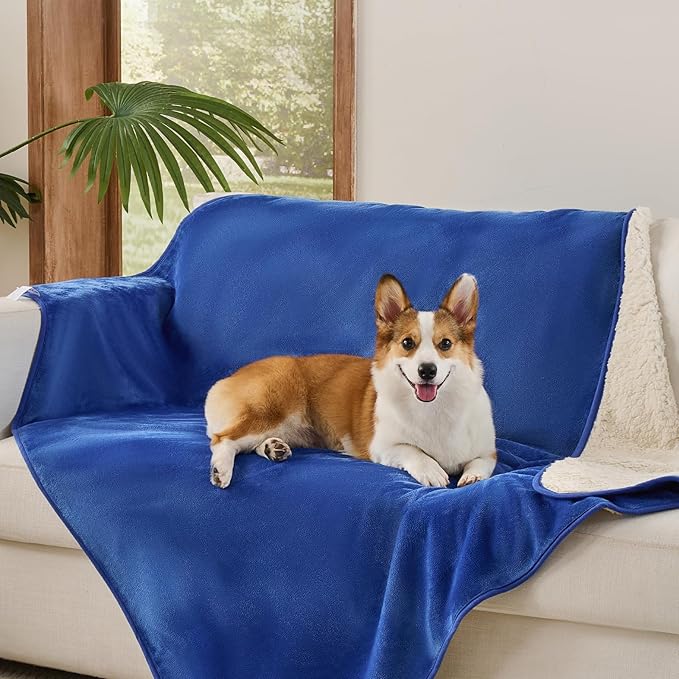 Sunheir Waterproof Dog Blankets for Large Dogs - Cat Blanket Washable for Couch Protection, Soft Sherpa Fleece Puppy Throw Blanket to Prevent Urine Leaks & Protects Furniture, 40"X 50", Blue