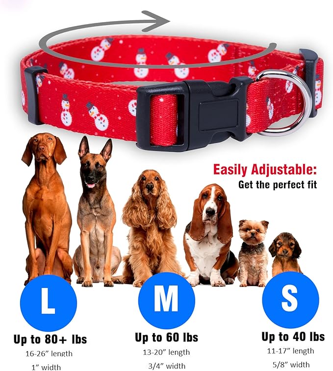 Native Pup Christmas Dog Collar- Winter Holiday Collars for Pets- Xmas Gift for Puppy- Santa, Reindeer, Snowman, Candy Cane, Red Green- Girl Boy- Small, Medium, Large Breeds (Snowman, Medium)