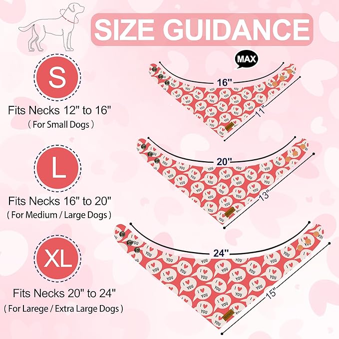 Valentines Dog Bandanas with Snap Button - 2 Pack Reversible Heart Dog Scarf for Boy & Girl, Premium Durable Fabric, Pet Bandana for Small Dogs (Small)