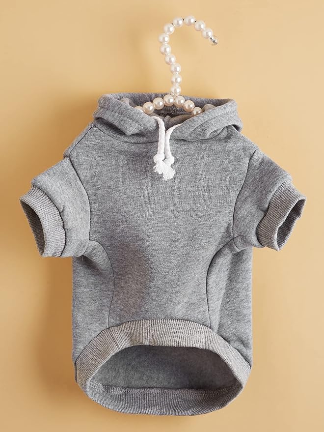 QWINEE Basic Dog Hoodie Sweatshirt Puppy Sweater Warm Cat Costumes Pet Clothes for Chihuahua Puppy Kitten Small Medium Dogs Light Grey Small