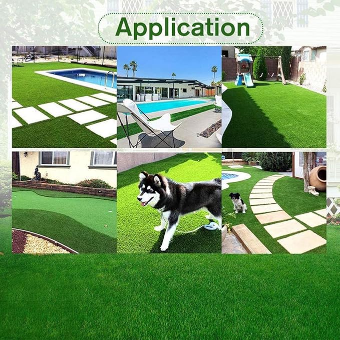Artificial Grass Rug Outdoor Indoor 8FTX32FT Fake Grass Carpet Green Synthetic Grass Pet Turf Realistic Faux Grass Rug with Drain Holes for Garden Lawn Landscape Balcony Home Decor Patio