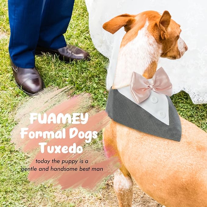 FUAMEY Dog Tuxedo for Small Dogs,Dog Formal Suit Dogs Attire Pet Bow Tie Puppy Party Costumes Cat Tux Outfits Pets Bandana Cosplay Adjustable Bowties Wedding Birthday Valentines Grey S