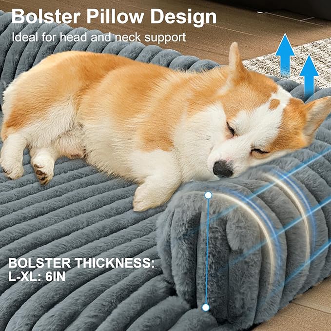 Wn's Day Luxurious Dog Couch Bed, Washable Calming Dog Couch Cover, Removable Couch Protector for Dogs, Waterproof Sofa Bed, Pet Bed Mats for Couch, Pet Couch Covers for Sofa(Grey, L)