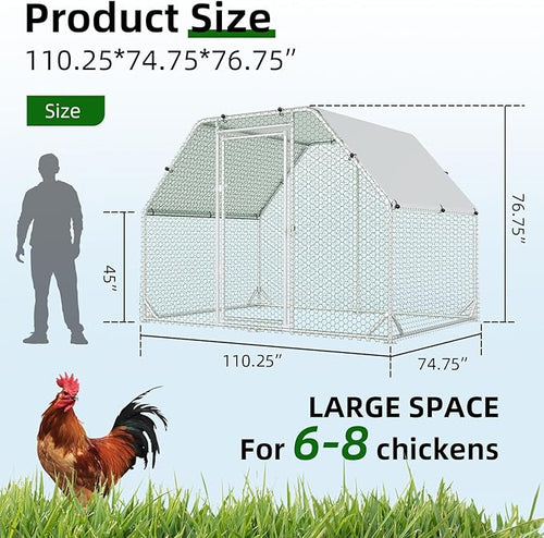 4ever2buy Chicken Runs for Yard with Cover, Large Metal Chicken Run Walk in Metal, Outside Dog Kennel with Roof, Flat Roofed Outdoor Kennel for Cats(9.2’Lx6.23’Wx6.4’H)