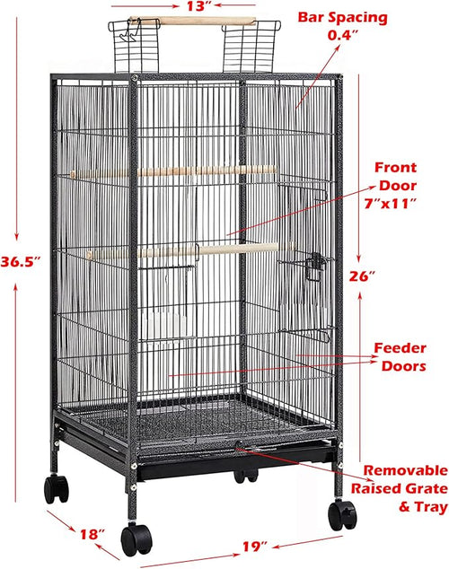36-Inch Deluxe Sturdy Wrought Iron Bird Flight Open Play Top Cage with Rolling Stand for Parrots Conure Lovebird Cockatiel