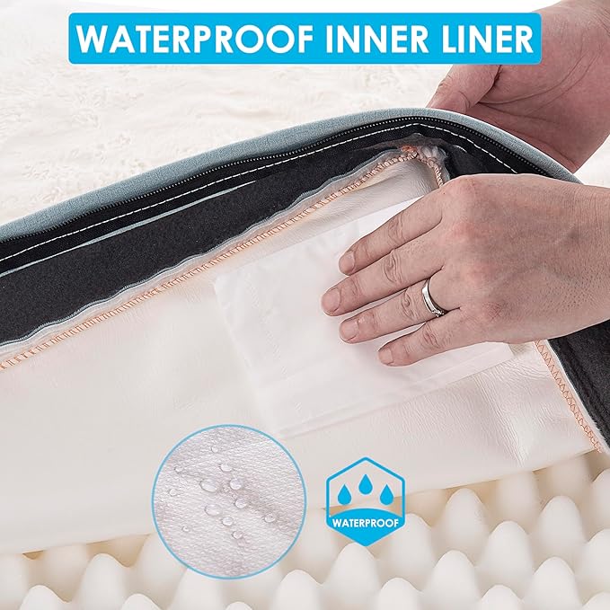 Orthopedic Dog Bed for Large Dogs and Extra Large Dogs, XL Waterproof Dog Bed with Removable Washable Cover & Anti-Slip Bottom, Crate Bed, Deluxe Plush Pet Bed Mat, L-Plus(36"X27"X3"), Blue