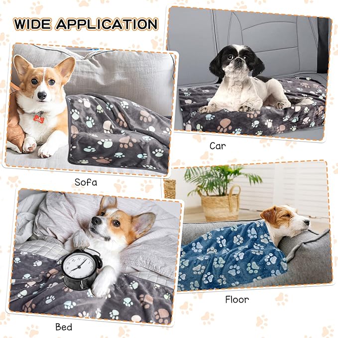 Rezutan Premium Dog Blankets for Large Dogs & Cat Flannel Blanket Washable, Soft Pet Throw Cover for Kennel Crate Bed, Sofas, Cute Paw Pattern,41x31 inch,1Gray & 2Blue