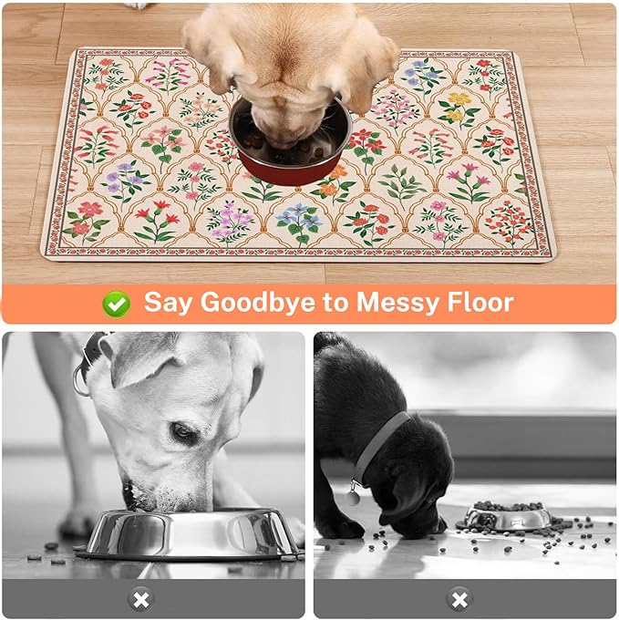 Absorbent Pet Dog Bowl Mat for Food and Water, Pet Cat Food Feeding Mat with Non Slip Rubber Backing, Dog Food Mats for Floors Waterproof, 24"x32"