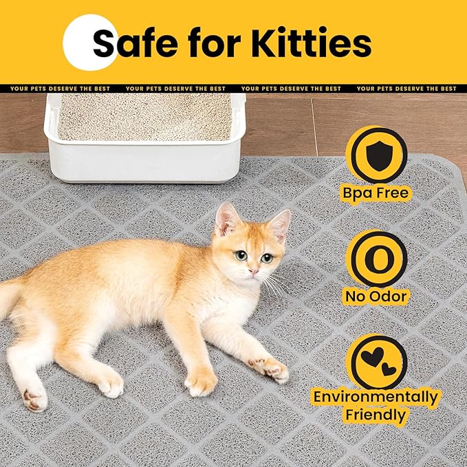 Cat Litter Mat Litter Trapping Mat, 30" x 20" Premium Durable PVC Grid Mesh with Scatter Control, Non-Slip, Less Waste Cat Litter Box Mat, Soft on Kitty’s Paws, Urine Waterproof