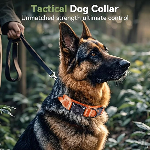2026 Upgrade Waterproof AirTag Dog Collar, Military Tactical Dog Collar with AirTag Holder, Comfortable Control Handle and Metal Buckle, GPS Dog Collar Holder for Medium to Large Dogs (Orange, M)