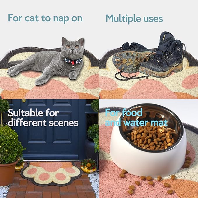 Cute Cat Litter Mat 35”x24”, Litter Box Mat, Litter Trapping Mat, Soft on Kitty Paws, Easy Clean, Anti Slip, Pet Accessories, Door Floor mats - White Pink90*60