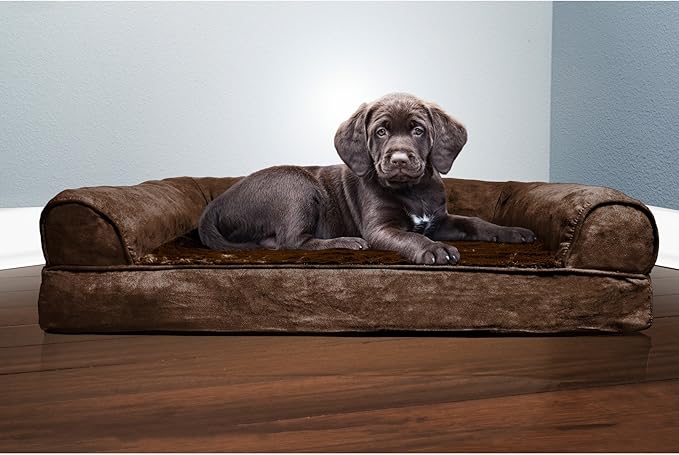 Furhaven Orthopedic Dog Bed for Medium/Small Dogs w/ Removable Bolsters & Washable Cover, For Dogs Up to 35 lbs - Plush & Suede Sofa - Gray, Medium