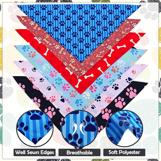 30 Pcs Paw Print Dog Bandanas for Small Dogs Stitch Dog Bandanas Bulk Polyester Bandana Party Grooming S