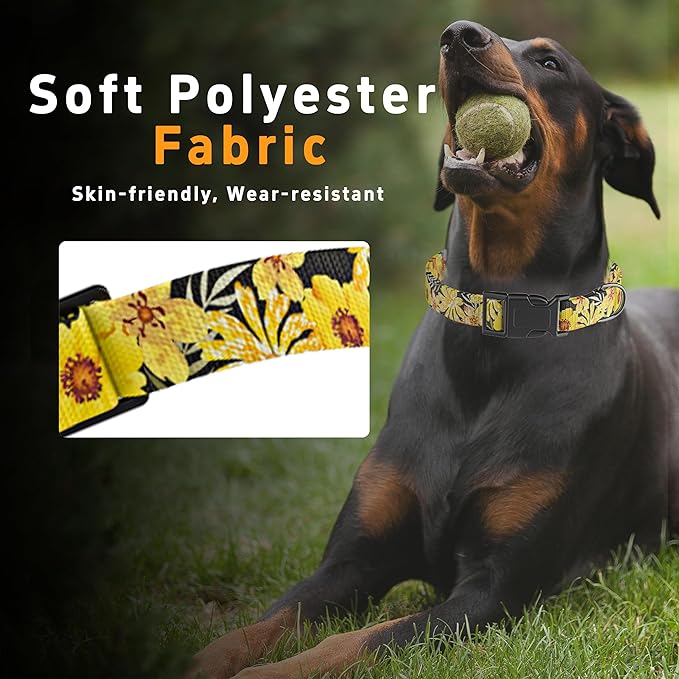 Puppy Collar for Small, Medium, Large Dogs - Soft Floral Pattern with Safety Buckle for Boys, Girls