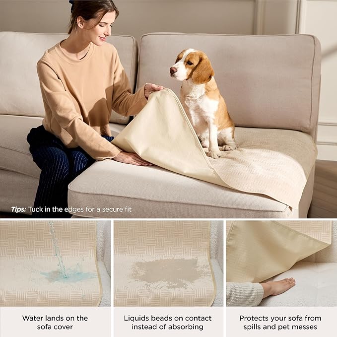 Bedsure Waterproof Bed Cover for Dogs Washable - Waterproof Blanket for Full Bed Couch Sofa Cozy, Lightweight Furniture Protector for Pet Cat Quick Drying, Sandy Tan, 82x82IN